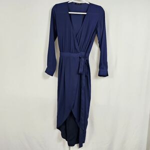 Yumi Kim Long Sleeve Midi Wrap Dress in Navy - Size M
